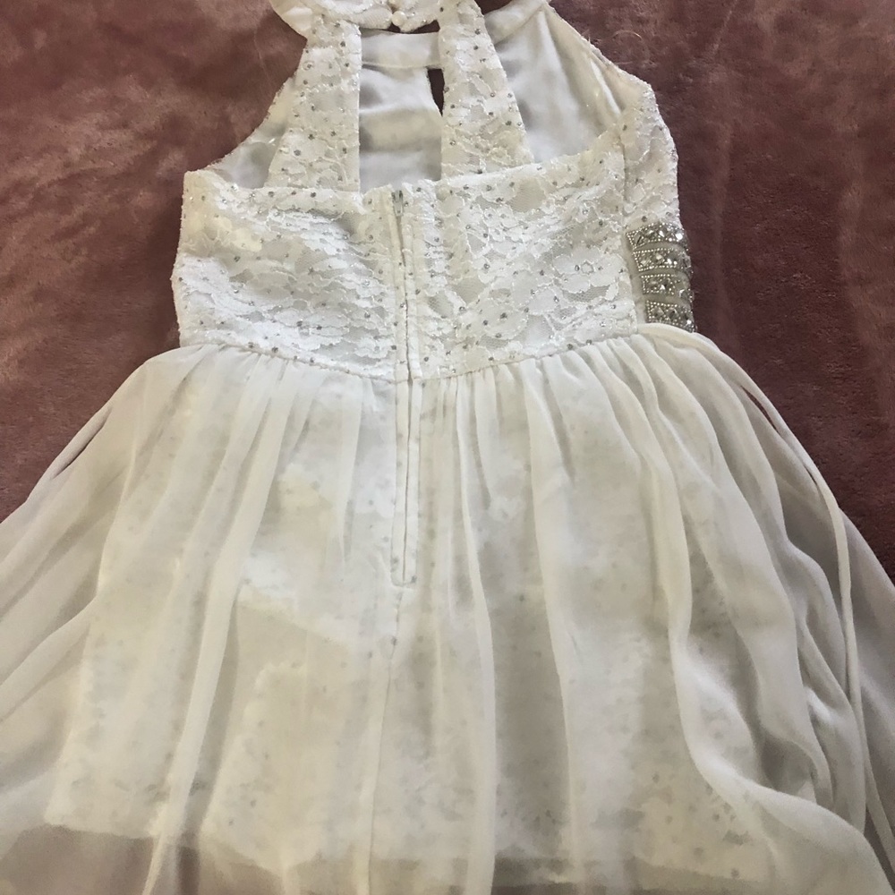 Girls white dress, formal girls dress, white and silver studded girls dress